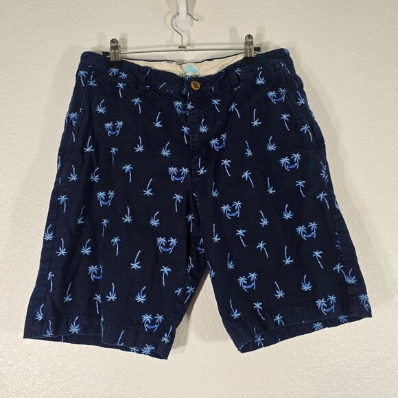 Tommy Bahama Palm Tree Bermuda Shorts Men Size 32 Blue Flat Front Resortwear - Picture 1 of 9